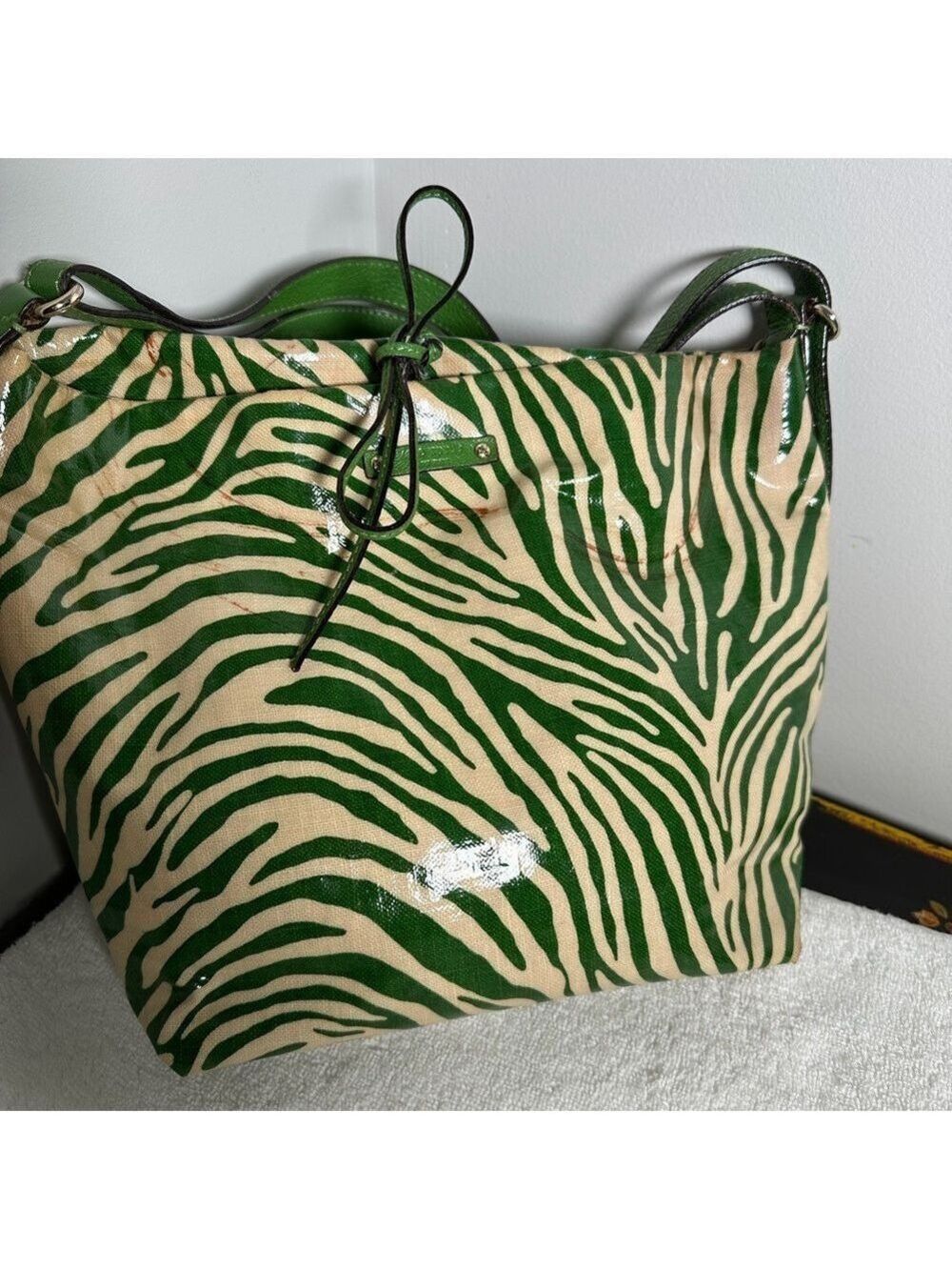 Kate Spade Green Cream Zebra Print Handbag